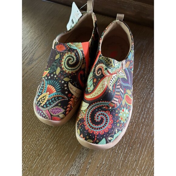 UIN Shoes - UIN Toledo Women's Canvas Loafer Slip On Shoes Leaves Pattern Size 6.5